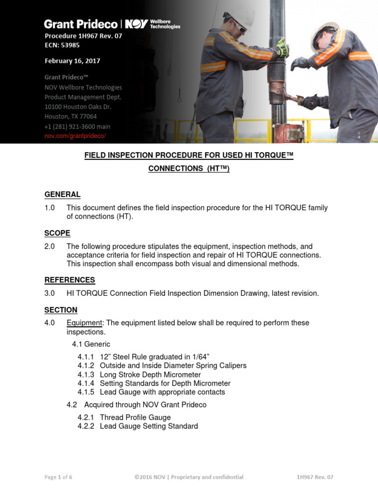 FIELD INSPECTION PROCEDURE FOR USED HI TORQUE ™ CONECTION (HT) v07 ...
