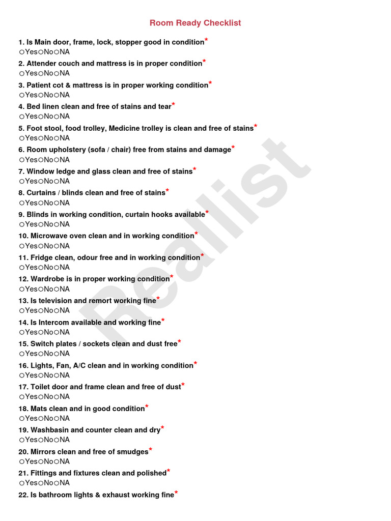 Room Readiness Inspection Checklist | PDF