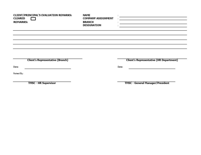 Client Evaluation Remarks Template | PDF
