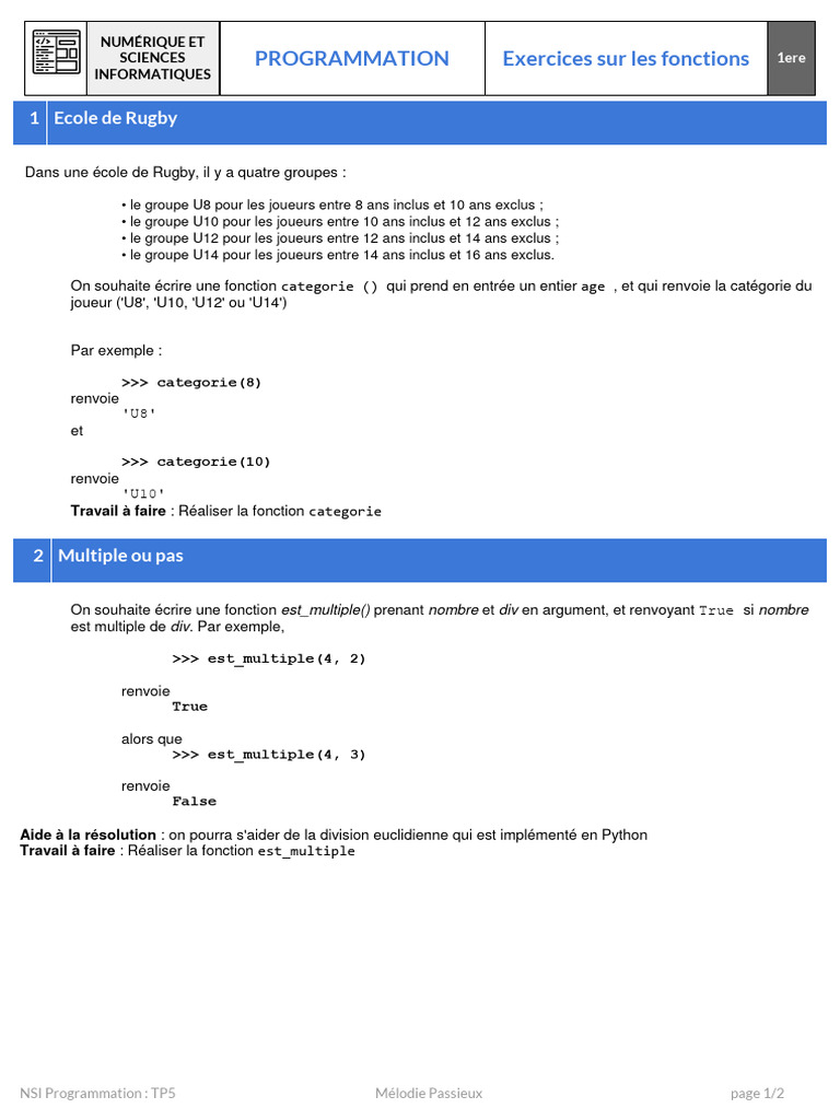 Exercices de programmation en NSI | PDF | Programmation informatique ...