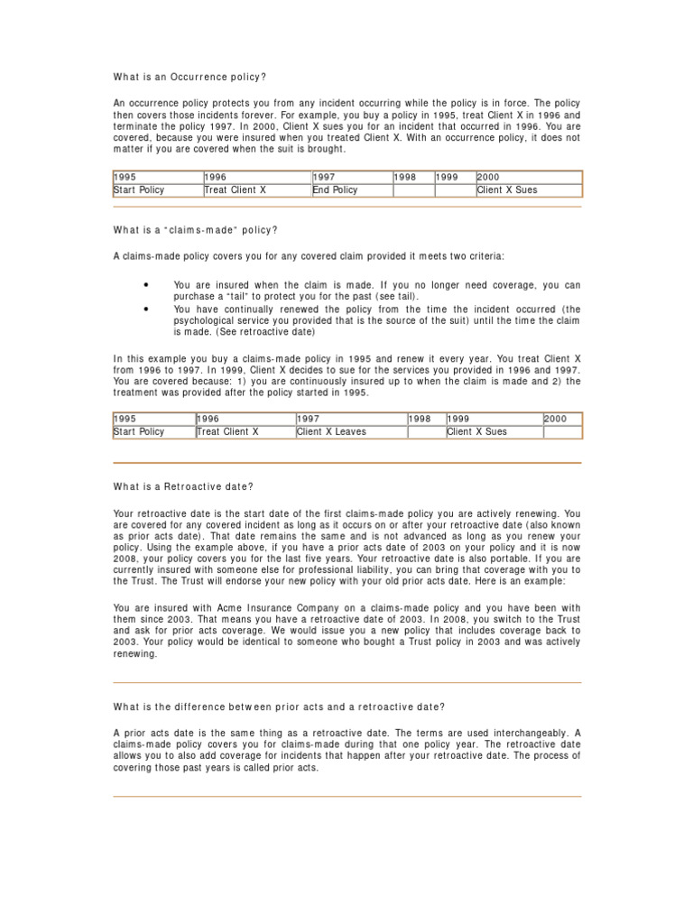 Claims made vs occurrence made policy pdf insurance professional