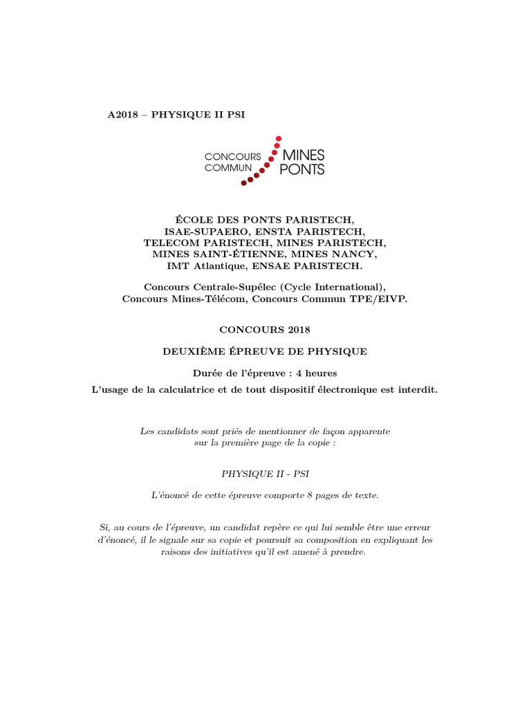 Corrigé Physique II PSI 2018 | PDF | Inducteur | Champ magnétique