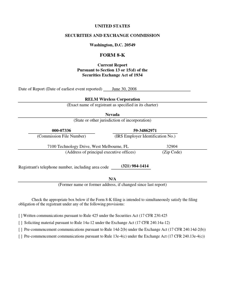 Form 8-K: United States Securities and Exchange Commission Washington ...