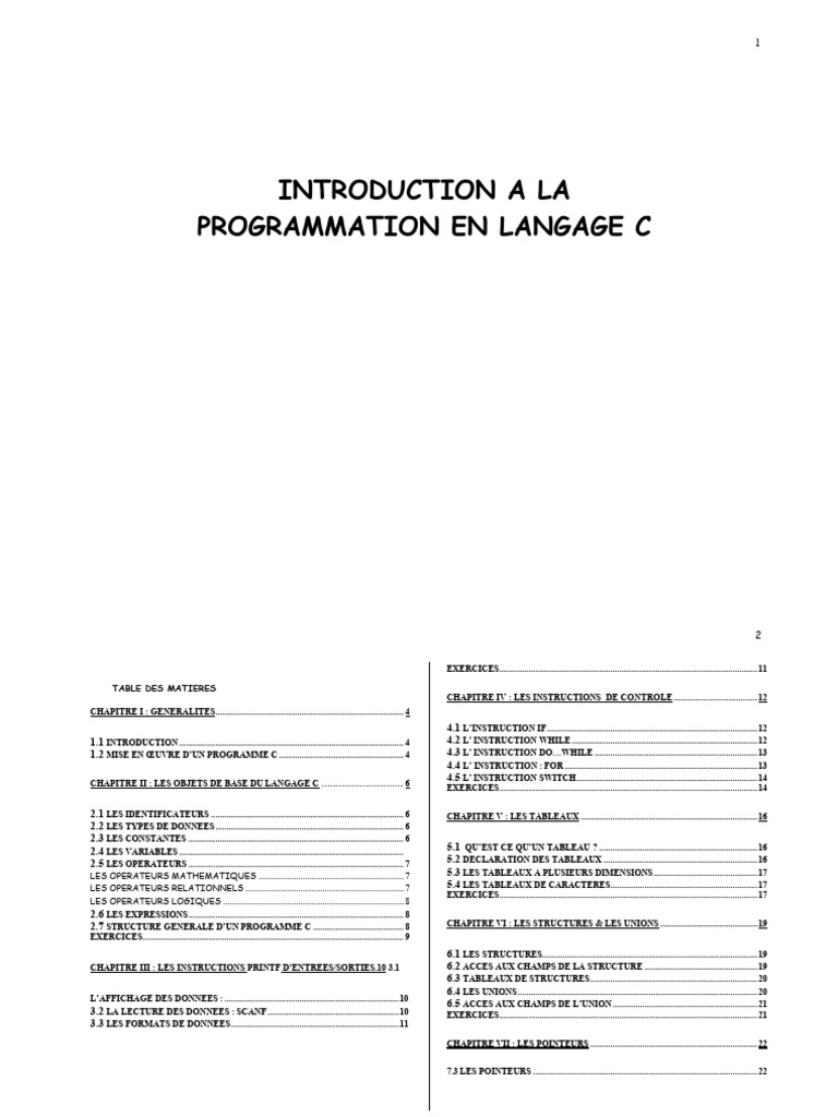 Introduction à la programmation C | PDF | C (Langage de programmation ...