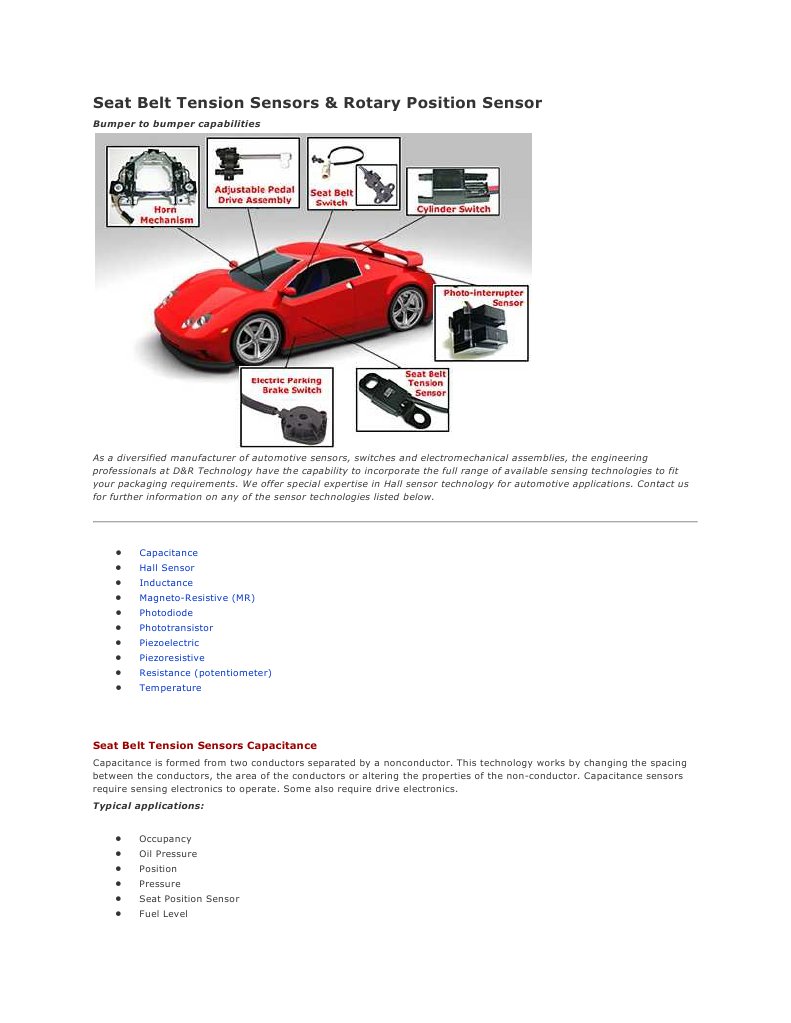 Seat Belt Tension Sensors PDF Sensor Capacitor