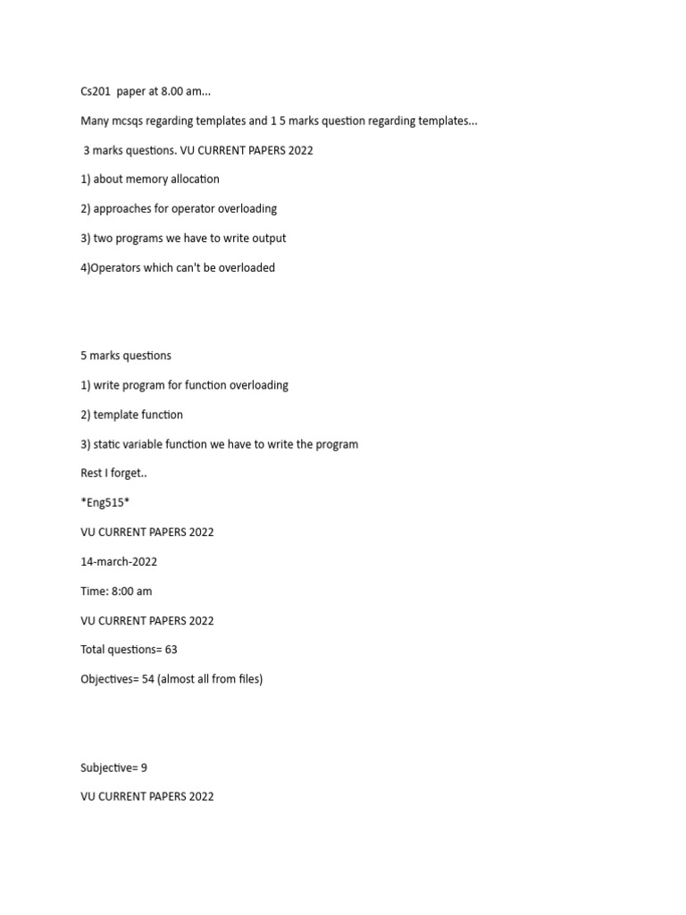 VU CURRENT PAPERS | Download Free PDF | Java (Programming Language ...