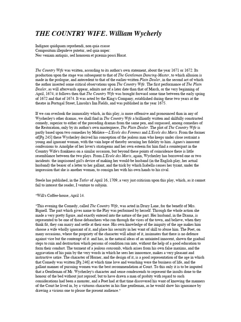Plot Summary Of The Country Wife
