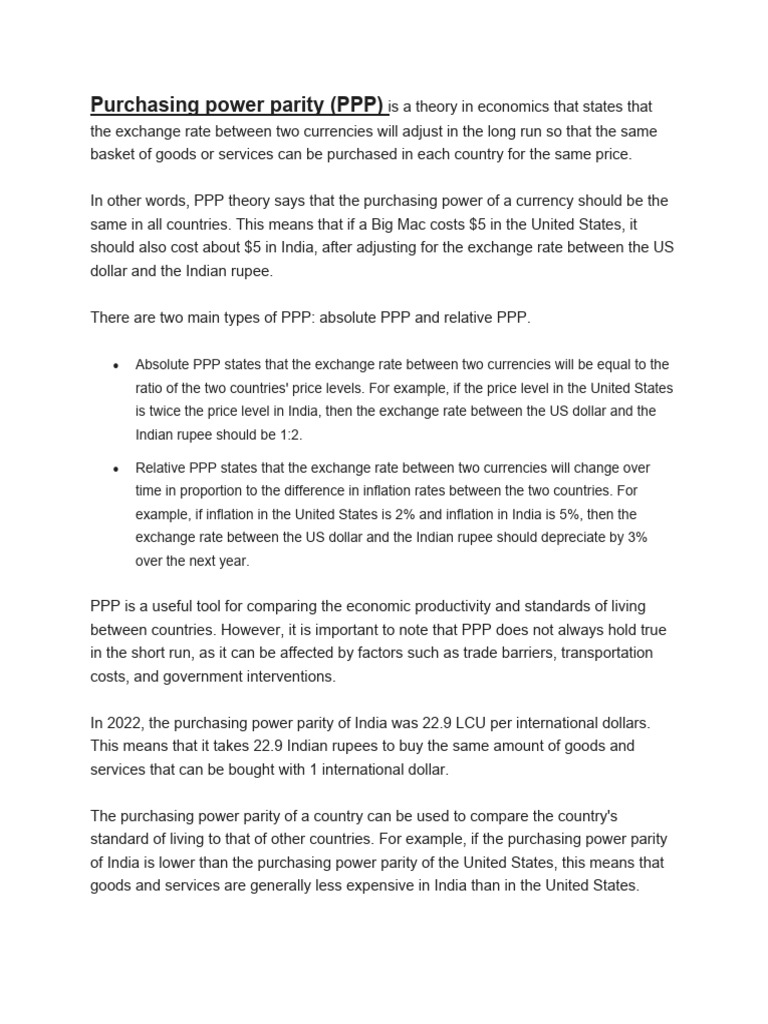 Understanding Purchasing Power Parity | PDF | Purchasing Power Parity ...