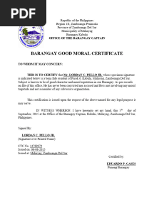 Barangay Good Moral Certificate