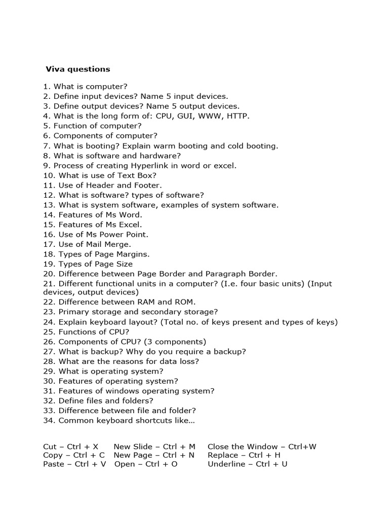 Computer Viva Questions | PDF | Microsoft Word | Microsoft Excel
