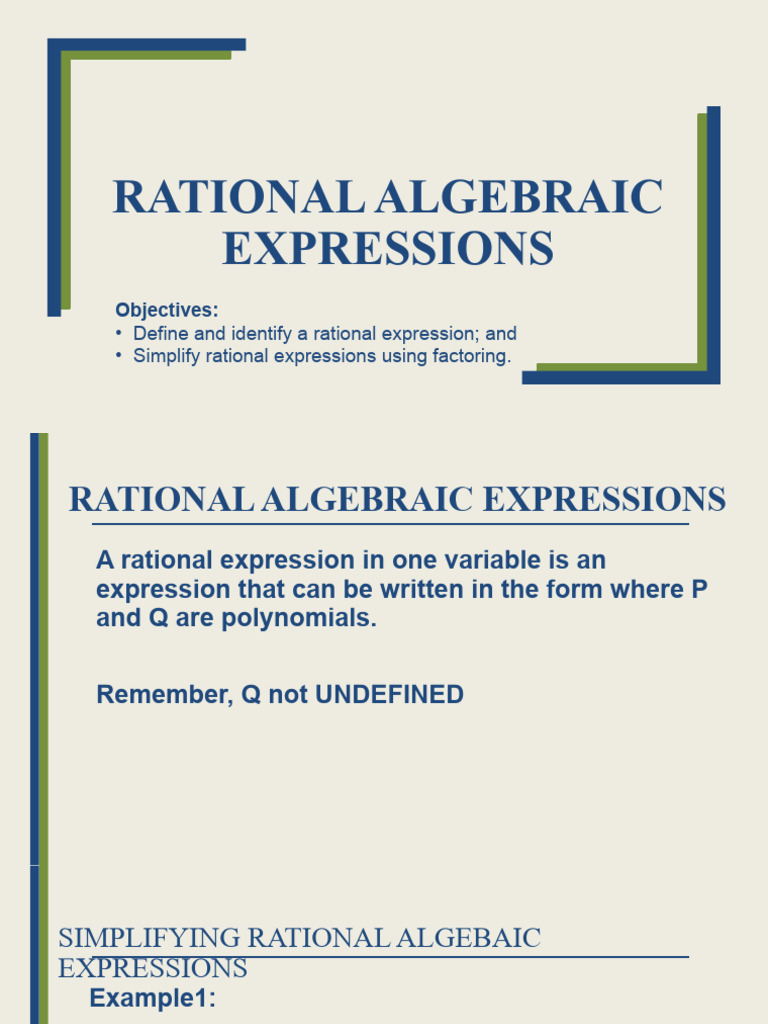 Simplifying Rational Algebraic Expressions | PDF | Computers | Teaching ...