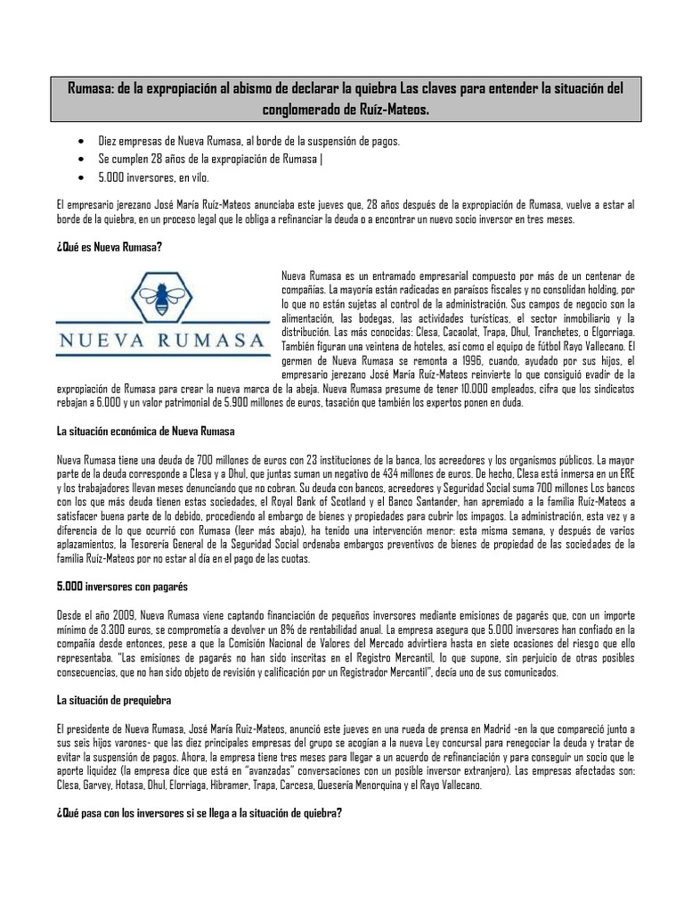 Nueva Rumasa: Crisis y Deuda Actual | PDF | Economias