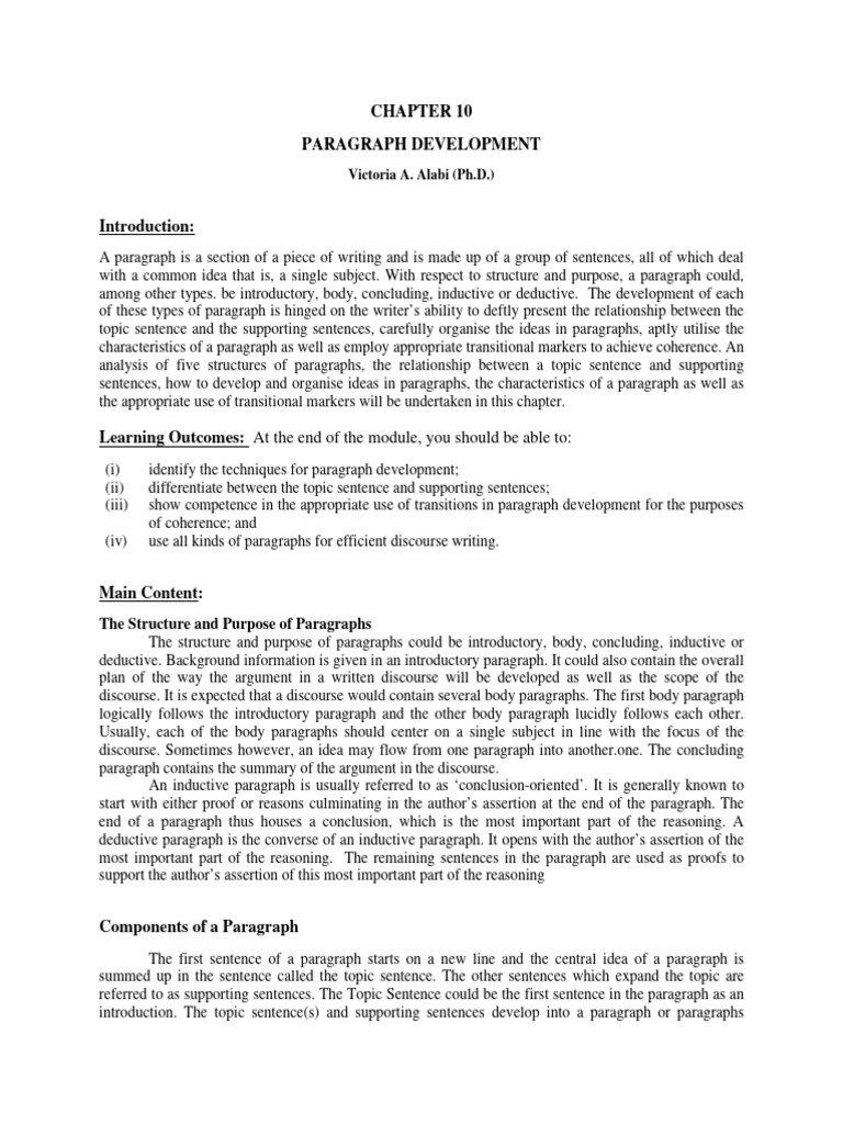 Paragraph Development PDF | PDF | Paragraph | Inductive Reasoning