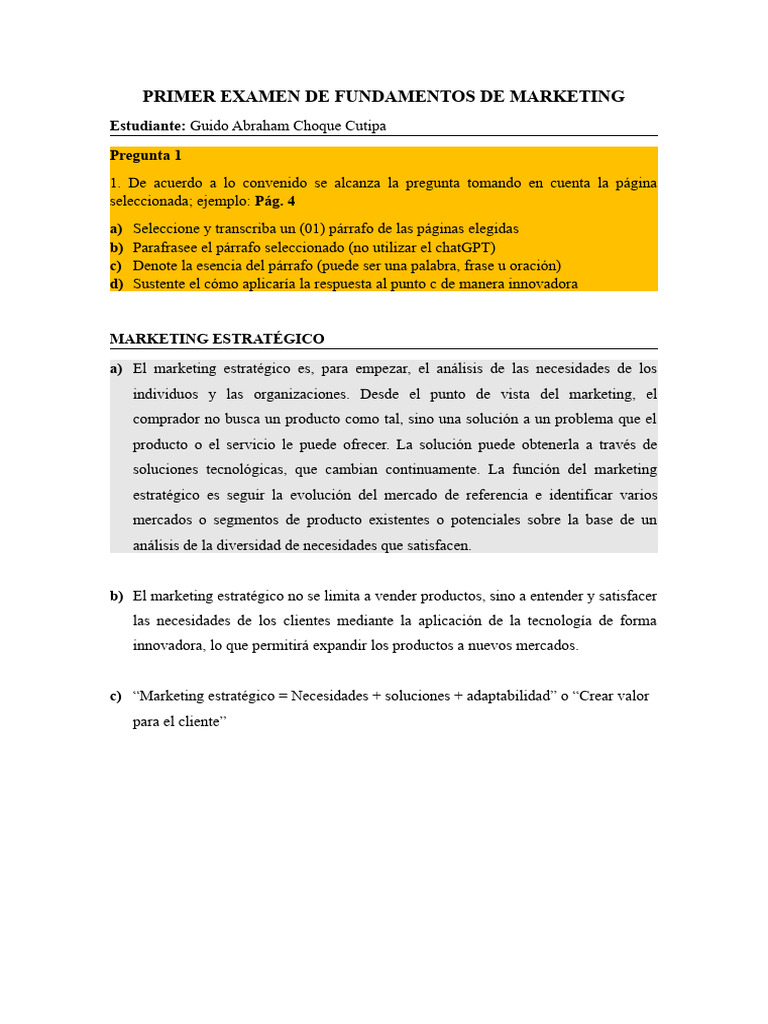 Primer Examen de Fundamentos de Marketing | PDF | Crecimiento personal ...