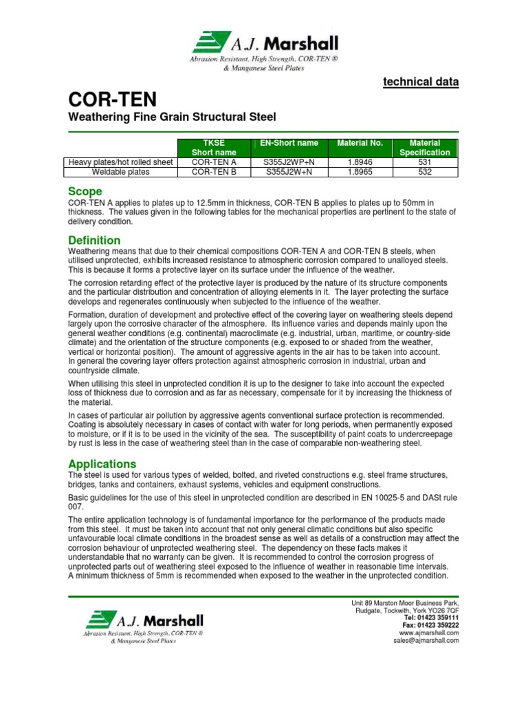 Corten Steel Data Sheet PDF Welding Construction