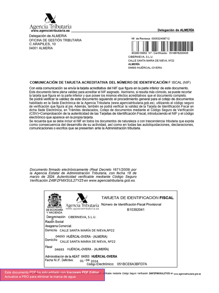Tarjeta de Identificación Fiscal NIF | PDF | Gobierno