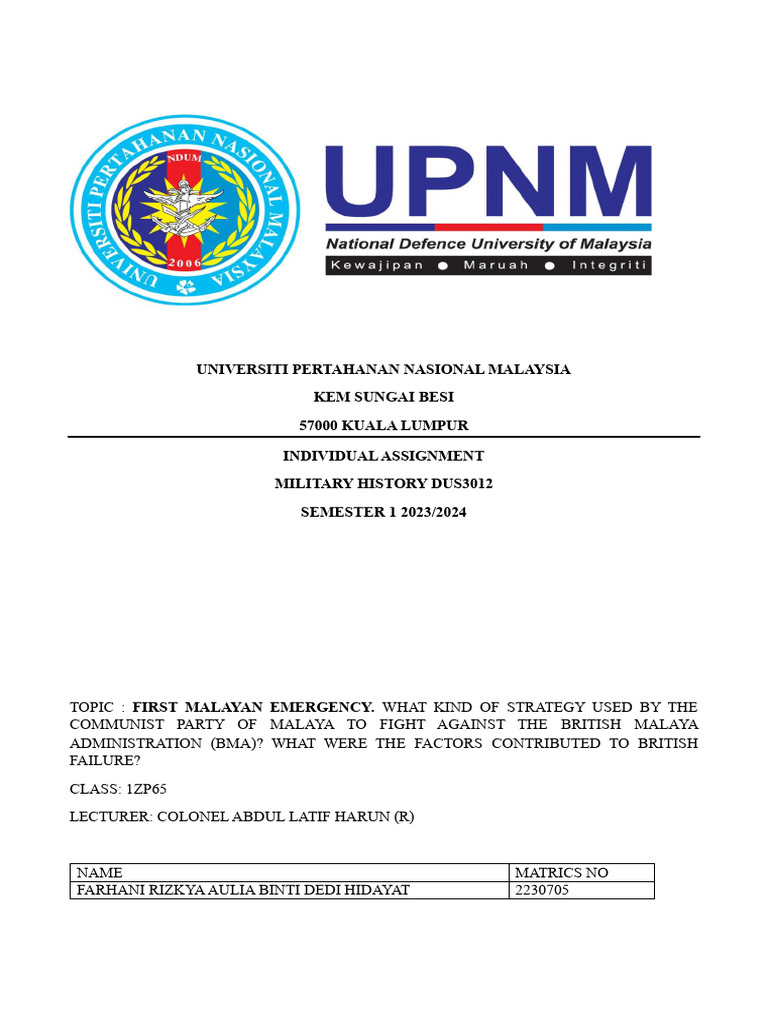 CPM Strategies in First Malayan Emergency | PDF | Insurgency