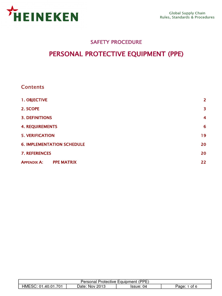 PPE Safety Procedure Guidelines | PDF | Personal Protective Equipment ...