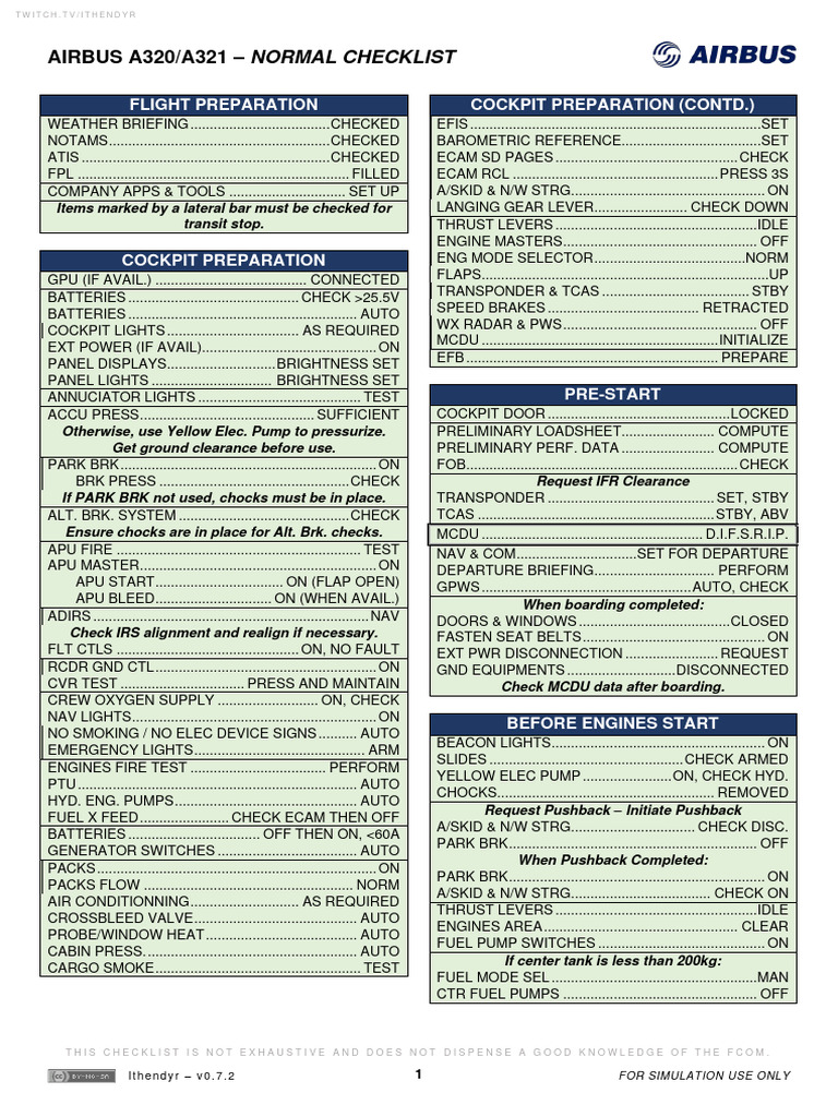A320 Normal Checklist for Simulation | PDF | Flap (Aeronautics) | Aerospace