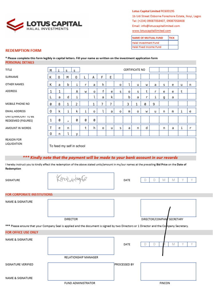 Mutual Fund Redemption Form Guide | PDF | Economies | Money