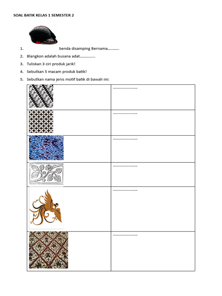 Soal Batik Kelas 1 Semester 2 Pdf