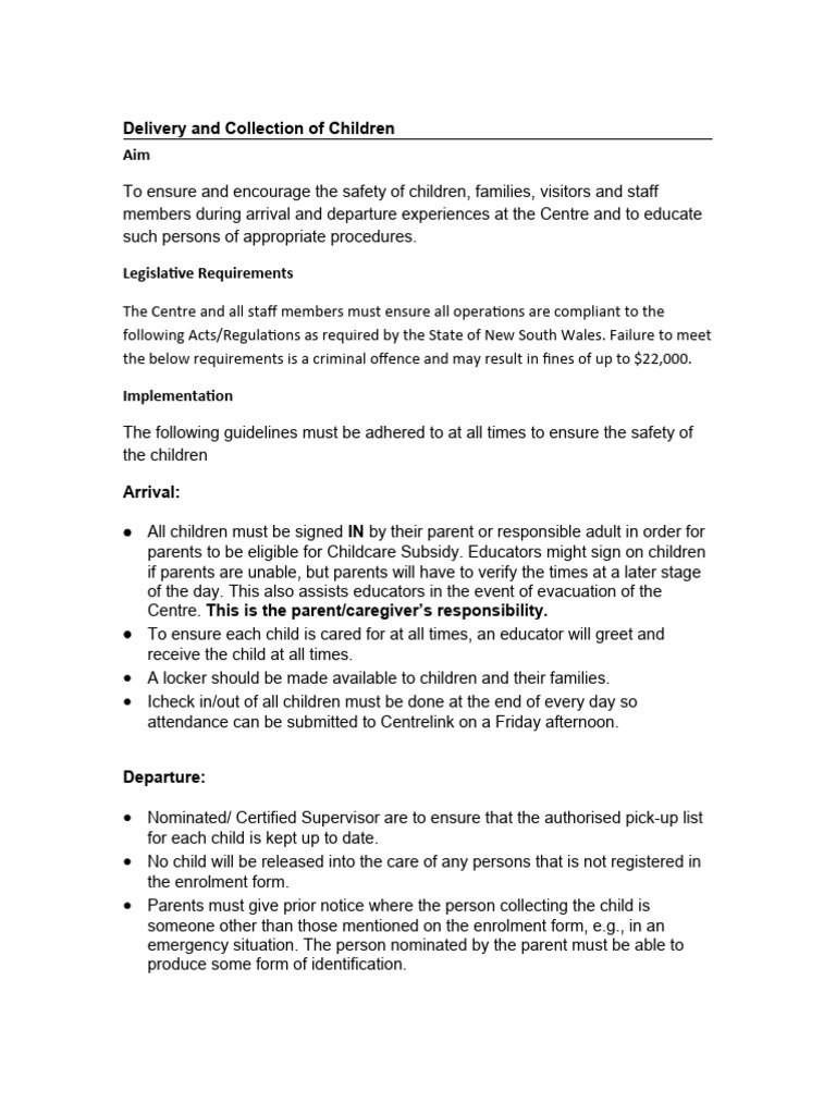 Child Arrival and Departure Safety Policy | PDF | Child Care | Justice