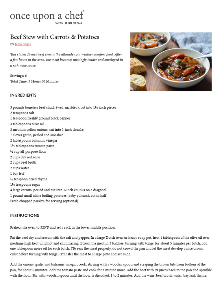 Beef Stew With Carrots & Potatoes | PDF | Teaspoon | Beef