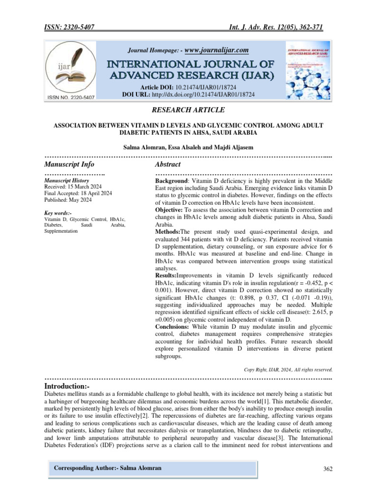 Vitamin D and Glycemic Control in Diabetes | PDF | Glycated Hemoglobin ...