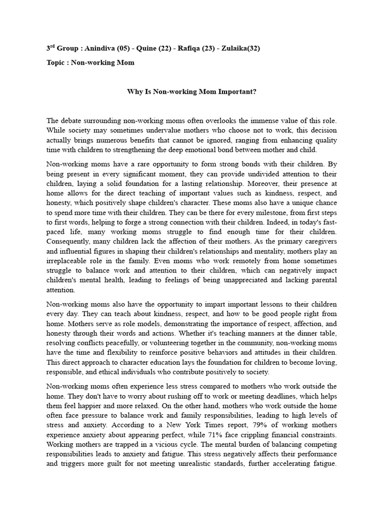 3rd Group - Non-Working Mom | PDF | Stress (Biology) | Anxiety