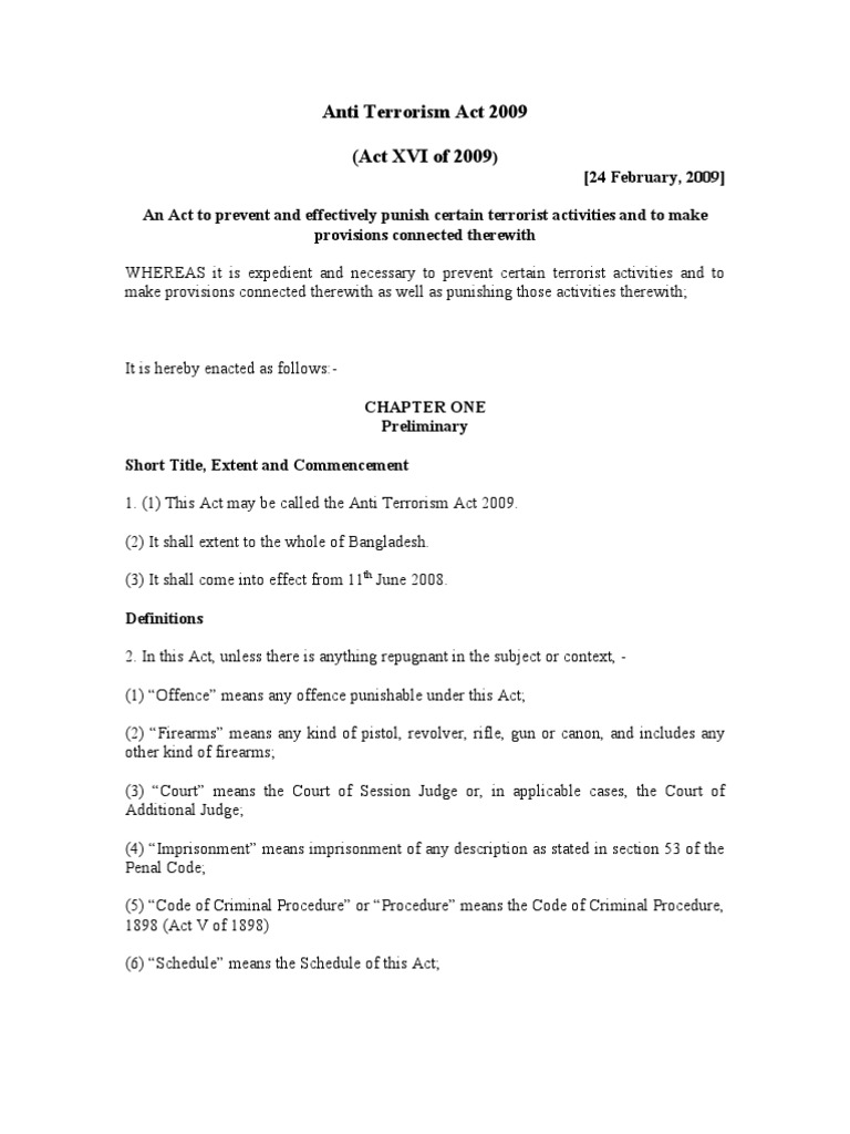 Anti Terrorism Act 2009 English PDF Bail Asset Forfeiture