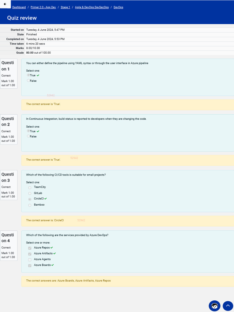 DevOps Quiz Assessment Results | PDF | Software Development | Computing