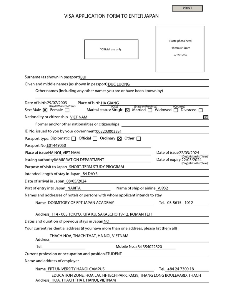 MẪU FORM KHAI VISA | Download Free PDF | Travel Visa | Passport