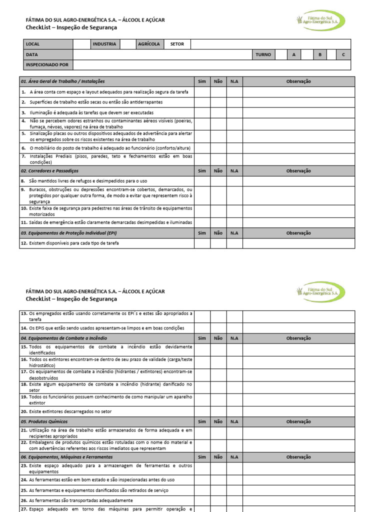 CheckList - Inspeção de Segurança | Download grátis PDF | Embalagem e ...