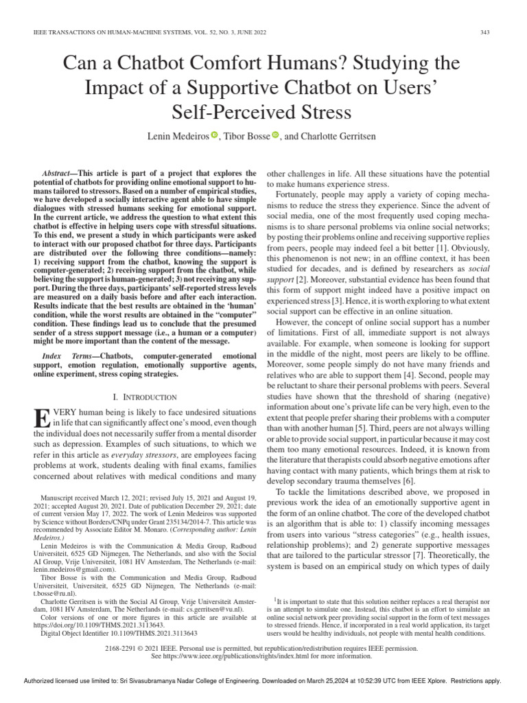 Chatbot's Role in Reducing Stress | PDF | Social Support | Stress (Biology)