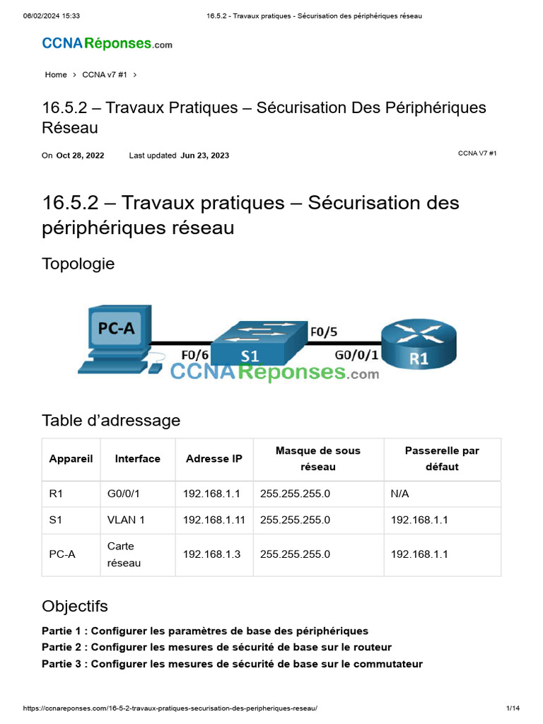 Sécurisation des périphériques réseau CCNA | PDF | Adresse IP ...