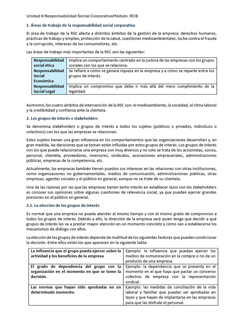 Áreas y Objetivos de la RSC en Empresas | PDF | Responsabilidad social ...