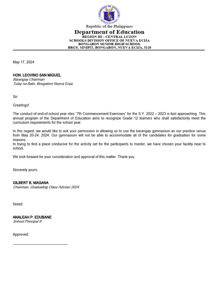 Request To Use Barangay Gymn PDF