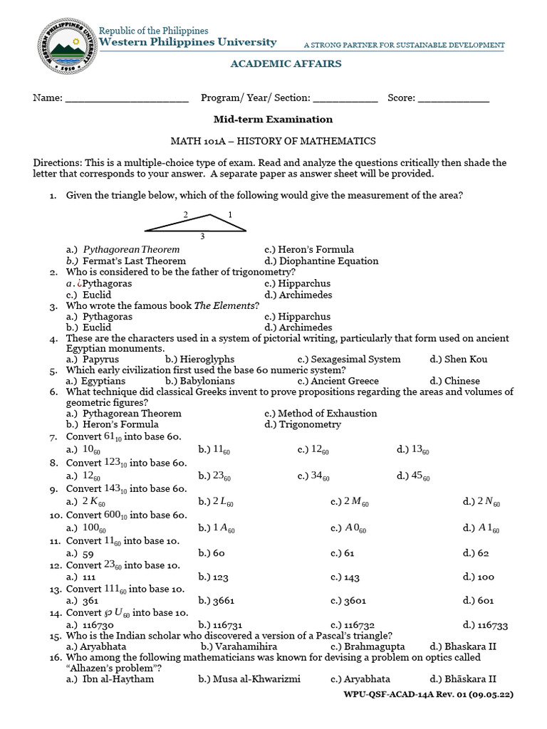 MATH 101A Mid-term Exam Questions | PDF | Calculus | Mathematics