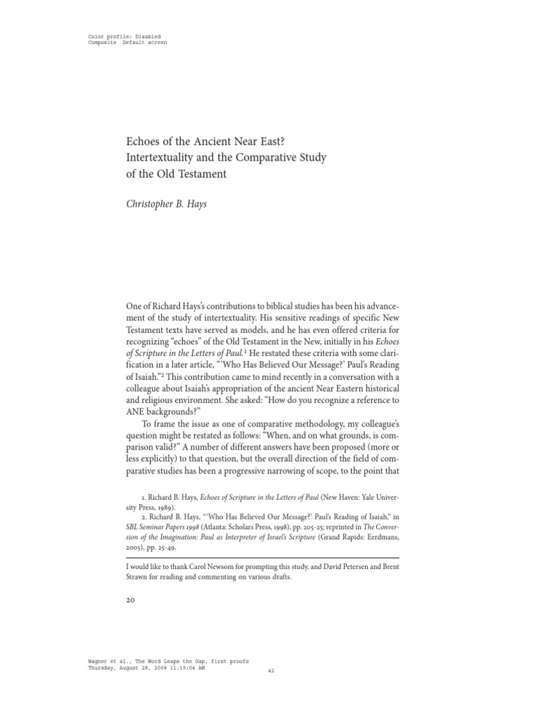 Hayes Echoes of The Ancient Near East PDF Intertextuality Bible