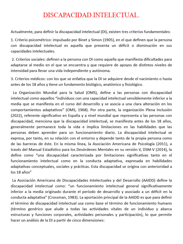 Discapacidad Intelectual | PDF | Discapacidad intelectual | Invalidez