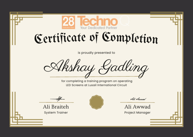 LED Screen Training Completion Certificate | PDF | Computers ...