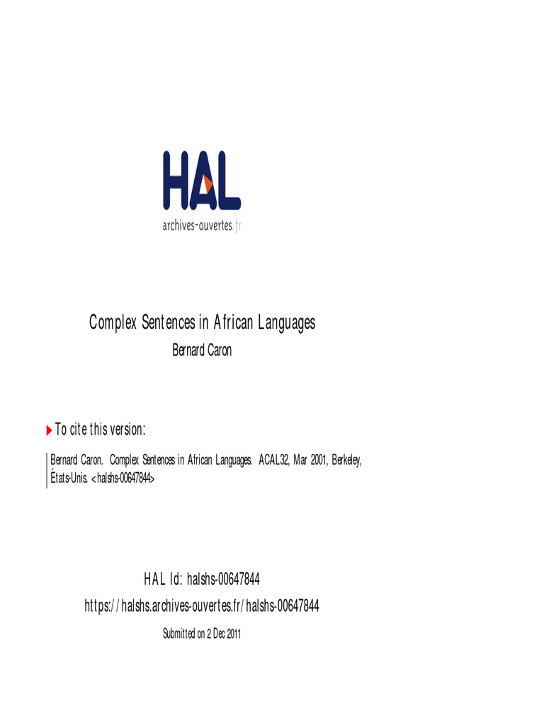 Complex Sentences in African Languages | PDF | Clause | Verb