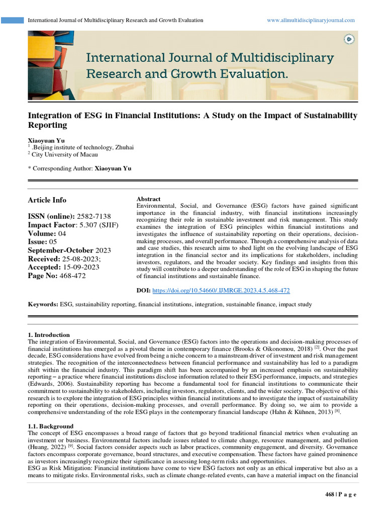 ESG Integration in Financial Institutions | PDF | Governance ...