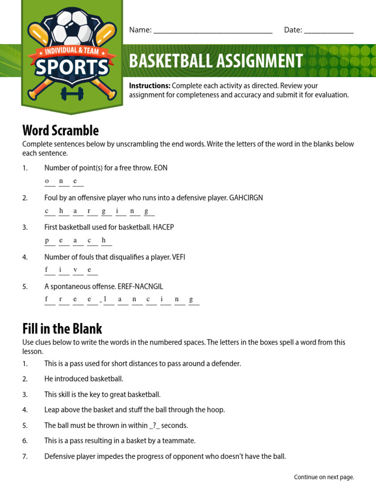 Basketball Assignment Overview | PDF | Basketball Positions | Indoor Sports