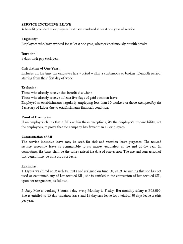Service Incentive Leave Guidelines | PDF | Sick Leave | Employment