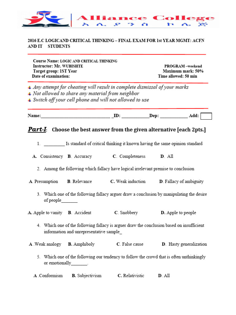 Final Exam Weeked Pdf Fallacy Inductive Reasoning