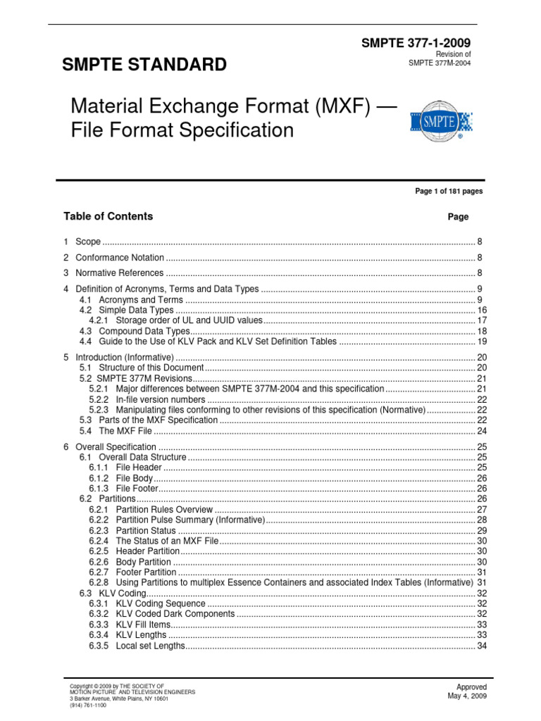 Smpte - 377 1 2009 | PDF | Metadata | Class (Computer Programming)
