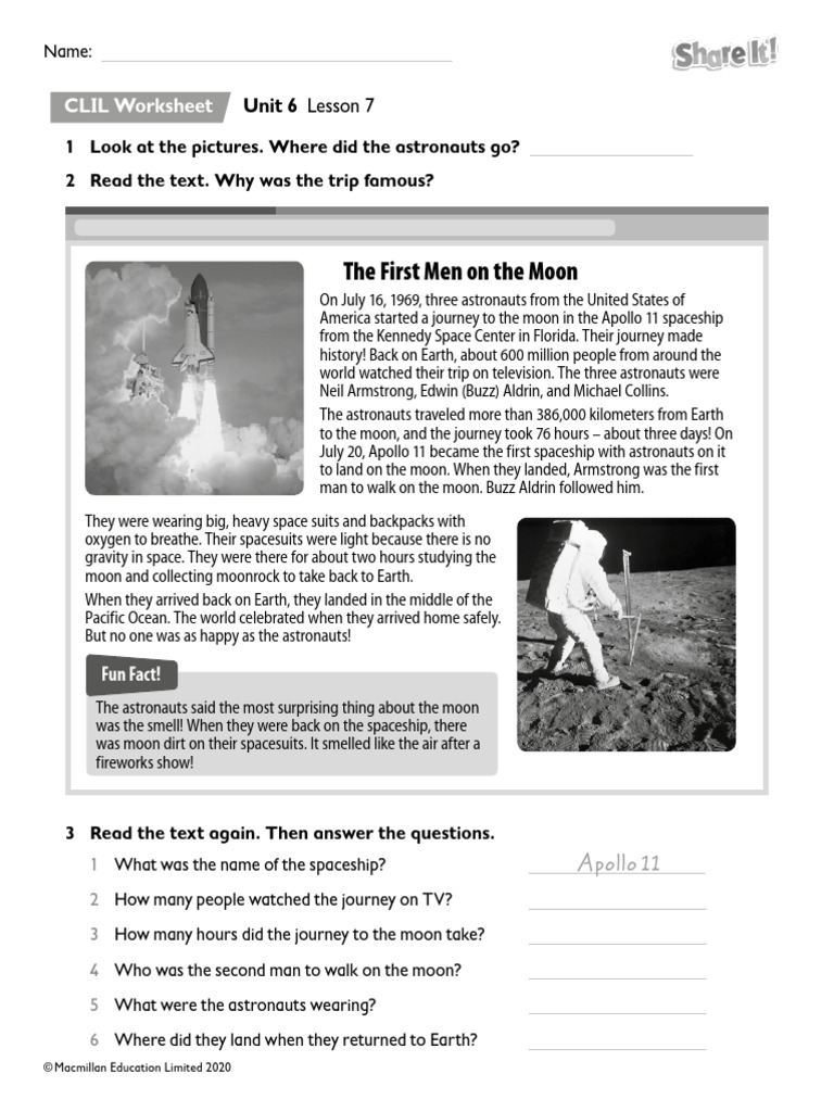 Apollo 11 Moon Mission Worksheet | PDF | Apollo 11 | Astronautics