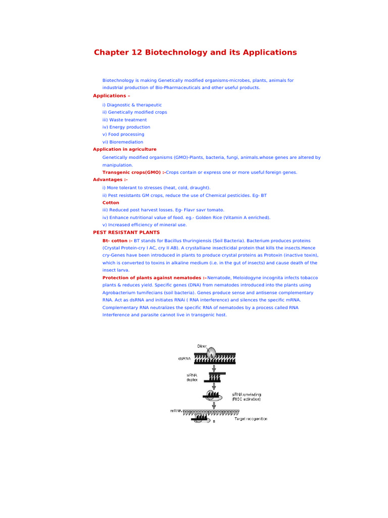 Class12 Biology Chapter 12. Biotechnology and Its Applications | PDF ...