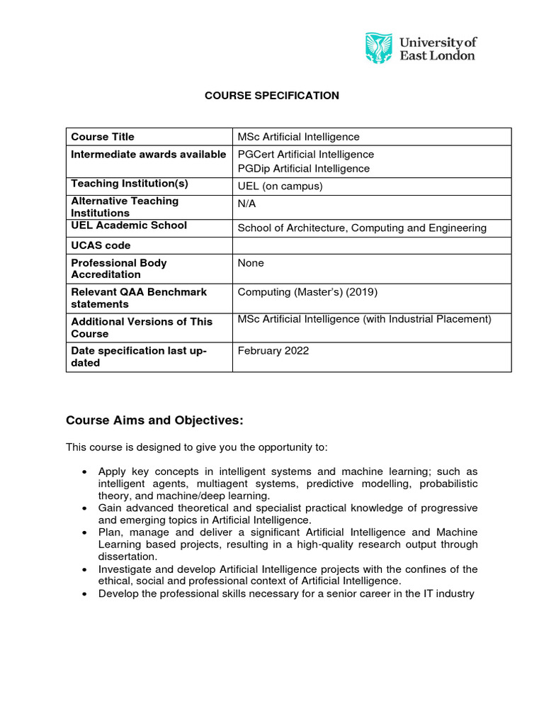 UEL MSc Artificial Intelligence Overview | PDF | Artificial ...